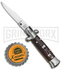 4.5" Italian Mini Stiletto Gonzo Wood Automatic Knife - Clip Point Satin 9 4.5" Italian Mini Stiletto Gonzo Wood Automatic Knife - Clip Point Satin -Best Knifes Shop Italian Mini Stiletto CP Auto Gonzo Wood Satin BHQ 78287 jr bottlecap large