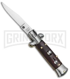 4.5" Italian Mini Stiletto Gonzo Wood Automatic Knife - Clip Point Satin
