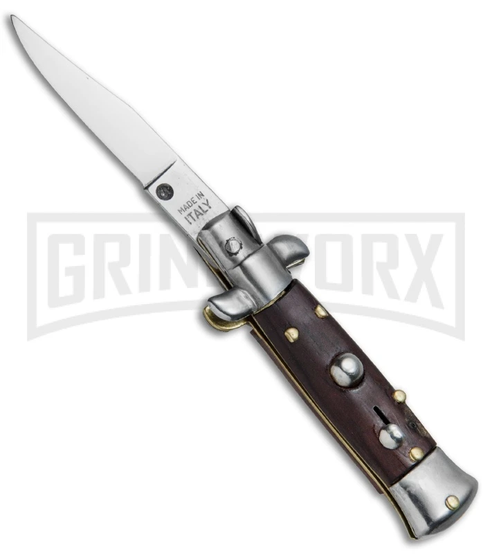 4.5" Italian Mini Stiletto Gonzo Wood Automatic Knife - Clip Point Satin 3 4.5" Italian Mini Stiletto Gonzo Wood Automatic Knife - Clip Point Satin