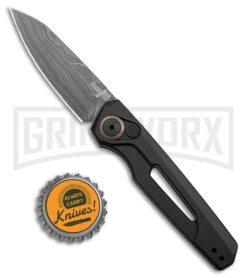 Kershaw Launch 11 Black Aluminum Automatic Knife - Damascus Plain -Best Knifes Shop Kershaw Auto Launch 11 Black Aluminum Damascus BHQ 175624 jr bottlecap large