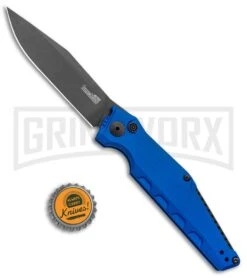 Kershaw Launch 7 Galyean Blue Automatic Knife - Black Plain -Best Knifes Shop Kershaw Galyean Launch 7 Blue Black 7900BLUBLK BHQ 99039 jr bottlecap large