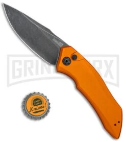 Kershaw Launch 1 Orange Aluminum Automatic Knife - Blackwash Plain -Best Knifes Shop Kershaw Launch 1 Auto Orange Aluminum BlackWash 7100OR BHQ 78323 jr bottlecap large