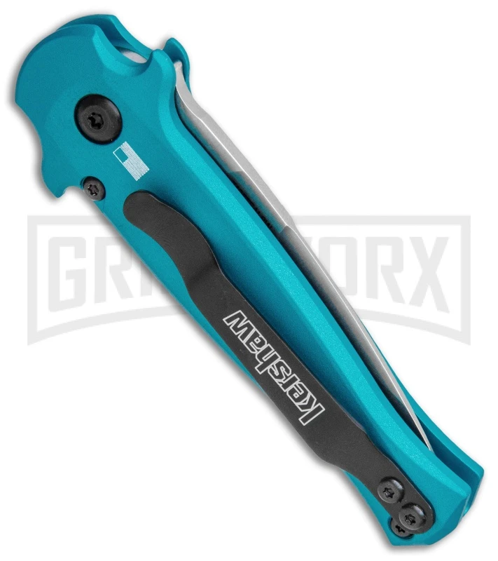 Kershaw Launch 12 Teal Aluminum Mini Stiletto Automatic Knife - Stonewash Plain 5 Kershaw Launch 12 Teal Aluminum Mini Stiletto Automatic Knife - Stonewash Plain - Image 3