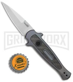 Kershaw Launch 12 Gray Aluminum Mini Stiletto Automatic Knife - Stonewash Plain -Best Knifes Shop Kershaw Launch 12 Mini Stiletto Auto Gray CF SW KER7125GRY BHQ 114043 jr bottlecap large