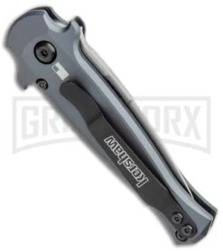 Kershaw Launch 12 Gray Aluminum Mini Stiletto Automatic Knife - Stonewash Plain -Best Knifes Shop Kershaw Launch 12 Mini Stiletto Auto Gray CF SW KER7125GRY BHQ 114043 jr side large