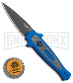 Kershaw Launch 12 Blue Aluminum/CF Mini Stiletto Automatic Knife - Black Plain -Best Knifes Shop Kershaw Launch 12 Mini Stiletto Automatic Knife Blue 2.5 Black 7125BLUBLK BHQ 117960 LS Spine large