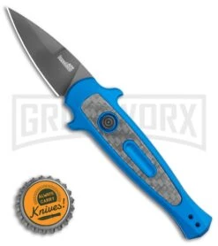 Kershaw Launch 12 CA Legal Blue Mini Stiletto Automatic Knife - Black Plain -Best Knifes Shop Kershaw Launch 12 Mini Stiletto Automatic Knife Blue 2.5 Black 7130BLUBLK BHQ 117930 LS Bottlecap large