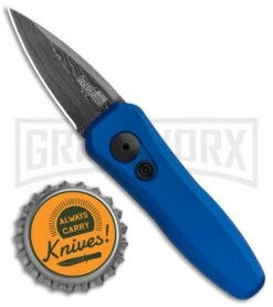 Kershaw Launch 4 Damascus Automatic Knife Blue CA Legal - Plain -Best Knifes Shop Kershaw Launch 4 CA Legal Auto Blue Damascus 7500BLUDAM BHQ 91856 jr bottlecap large