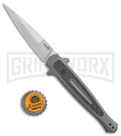 Kershaw Launch 8 Gray Automatic Stilletto Knife - Stonewash Plain -Best Knifes Shop Kershaw Launch 8 Stiletto Auto Gray CF SW BHQ 94067 jr bottlecap large