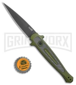 Kershaw Launch 8 Stiletto Automatic Knife Green/CF (3.5" Black) -Best Knifes Shop Kershaw Launch 8 Stiletto Auto Green CF Black KER7150OLBLK BHQ 109602 jr bottlecap large