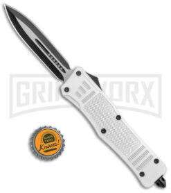 Large Atomic Defender White Automatic Dagger Knife - Two-Tone Plain -Best Knifes Shop Large Atomic White Auto Dagger TT GX 38632 jr bottlecap large