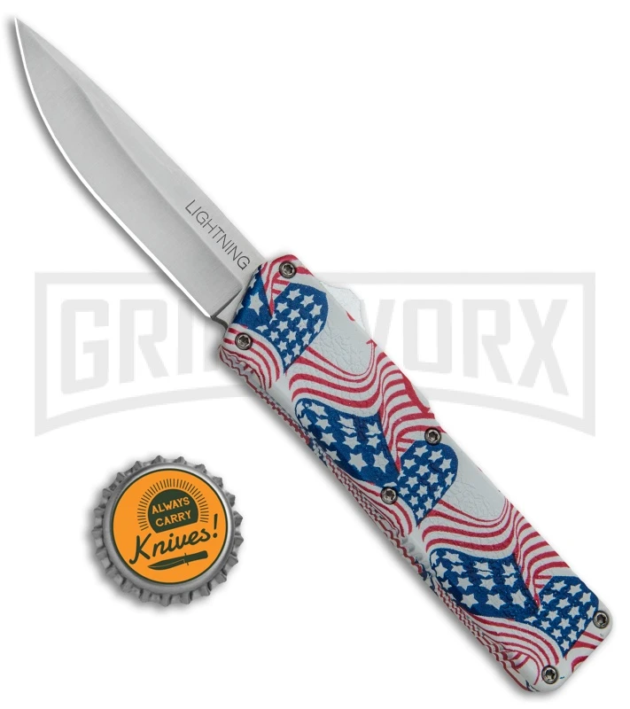 Lightning American Flag D/A OTF Automatic Knife - Satin Plain 6 Lightning American Flag D/A OTF Automatic Knife - Satin Plain - Image 4