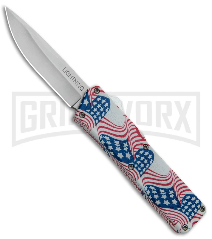 Lightning American Flag D/A OTF Automatic Knife - Satin Plain 3 Lightning American Flag D/A OTF Automatic Knife - Satin Plain