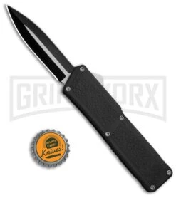 Lightning Black D/A OTF Automatic Knife - Dagger Two-Tone Plain -Best Knifes Shop Lightning Black DA OTF Auto Dagger TT Plain GX 30807 jr bottlecap large
