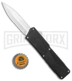 Lightning Black D/A OTF Automatic Knife - Satin Dagger Serr -Best Knifes Shop Lightning Black DA OTF Auto Satin Dagger Serr GX 16892 jr bottlecap large