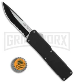 Lightning Black D/A OTF Automatic Knife - Two-Tone Serr -Best Knifes Shop Lightning Black DA OTF Auto TT Serr GX 31875 jr bottlecap large