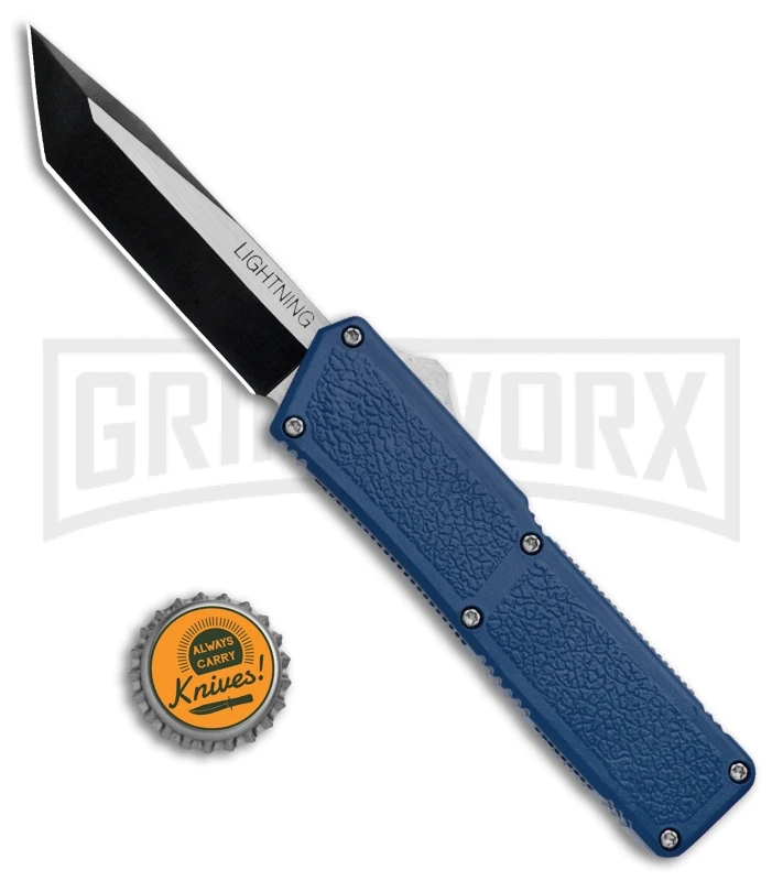 Lightning D/A Tanto OTF Automatic Knife Blue (3.25" Two Tone) 6 Lightning D/A Tanto OTF Automatic Knife Blue (3.25" Two Tone) - Image 4