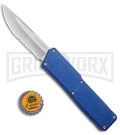 Lightning Blue D/A OTF Automatic Knife - Satin Serrated -Best Knifes Shop Lightning DA OTF Blue DA Satin Serr LNGBLS BP 20213 jr bottlecap large