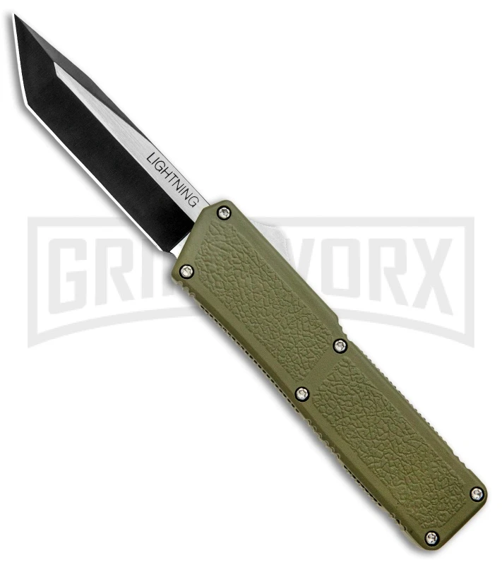 Lightning OD Green D/A OTF Automatic Knife - Tanto Two Tone 3 Lightning OD Green D/A OTF Automatic Knife - Tanto Two Tone