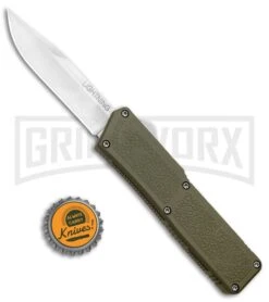 Lightning OD Green D/A OTF Automatic Knife - Clip Point Satin -Best Knifes Shop Lightning OD Green DA OTF Auto CP Satin GX 33419 jr bottlecap large