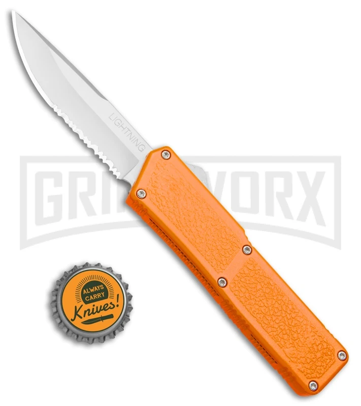 Lightning Orange D/A OTF Automatic Knife - Satin Serr 6 Lightning Orange D/A OTF Automatic Knife - Satin Serr - Image 4