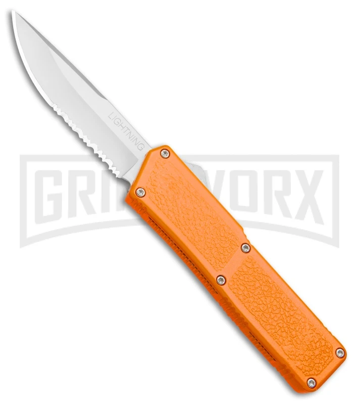 Lightning Orange D/A OTF Automatic Knife - Satin Serr 3 Lightning Orange D/A OTF Automatic Knife - Satin Serr