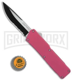 Lightning Pink D/A OTF Automatic Knife - Two-Tone Serr -Best Knifes Shop Lightning Pink DA OTF Auto TT Serr GX 31868 bottlecap large