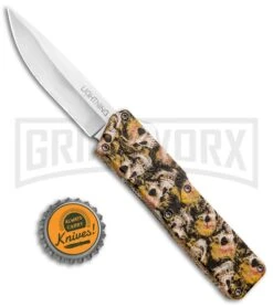 Lightning Skull Camo D/A OTF Automatic Knife - Satin Plain -Best Knifes Shop Lightning Skull DA DP OTF Auto Satin GX 33338 jr bottlecap large