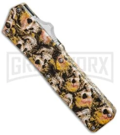 Lightning Skull Camo D/A OTF Automatic Knife - Satin Plain -Best Knifes Shop Lightning Skull DA DP OTF Auto Satin GX 33338 jr spine large