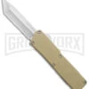 Lightning Tan D/A OTF Automatic Knife - Tanto Satin Serrated 2 Lightning Tan D/A OTF Automatic Knife - Tanto Satin Serrated -Best Knifes Shop Lightning Tan DA OTF Auto Serr Tanto Satin GX 39003 jr large