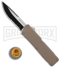 Lightning Tan D/A OTF Automatic Knife - Two-Tone Serr 9 Lightning Tan D/A OTF Automatic Knife - Two-Tone Serr -Best Knifes Shop Lightning Tan DA OTF Auto TT Serr GX 31873 jr bottlecap large