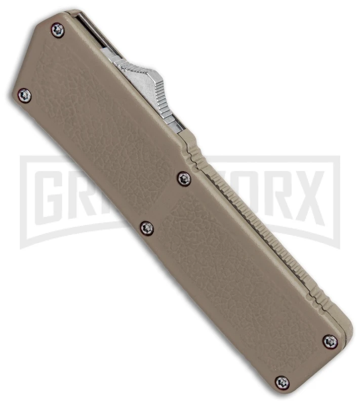 Lightning Tan D/A OTF Automatic Knife - Two-Tone Serr 4 Lightning Tan D/A OTF Automatic Knife - Two-Tone Serr - Image 2
