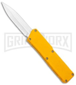 Lightning Yellow D/A OTF Automatic Knife - Satin Dagger Serr