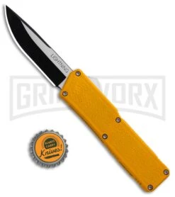 Lightning Yellow D/A OTF Automatic Knife - Two-Tone Plain -Best Knifes Shop Lightning Yellow DA OTF Auto TT Plain GX 30814 jr bottlecap large