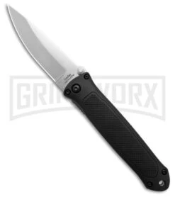 Linder Dual-Action Black Automatic Hidden Release Knife - Satin Plain