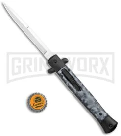 Mago 11" Black Smoke Abyss Italian Stiletto OTF Automatic Knife - Bayo -Best Knifes Shop Mago 11in Black Bayo Italian Stiletto OTF Auto Satin GX 36130 jr bottlecap large