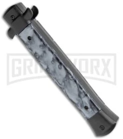 Mago 11" Black Smoke Abyss Italian Stiletto OTF Automatic Knife - Bayo -Best Knifes Shop Mago 11in Black Bayo Italian Stiletto OTF Auto Satin GX 36130 jr side large