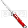 Mago 11" Bayonet Italian Stiletto OTF Knife Red W/Polished Bolster - Satin Plain -Best Knifes Shop Mago 11in Red Bayo Italian Stiletto OTF Auto Satin Silver Boster GX 36174 jr large