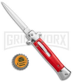 Mago 9" Red Italian Stiletto OTF Automatic - Dagger Satin Plain W/o Clip 9 Mago 9" Red Italian Stiletto OTF Automatic - Dagger Satin Plain W/o Clip -Best Knifes Shop Mago 9in Red Stiletto OTF Auto Dagger Satin GX 38916 jr bottlecap large