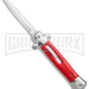 Mago 9" Red Italian Stiletto OTF Automatic - Dagger Satin Plain W/o Clip -Best Knifes Shop Mago 9in Red Stiletto OTF Auto Dagger Satin GX 38916 jr large