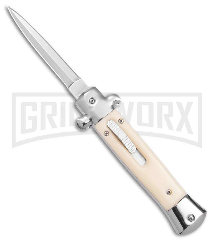 Mago 9" Sim Ivory Italian Stiletto OTF Automatic Knife W/O Clip- Satin Dagger 3 Mago 9" Sim Ivory Italian Stiletto OTF Automatic Knife W/O Clip- Satin Dagger