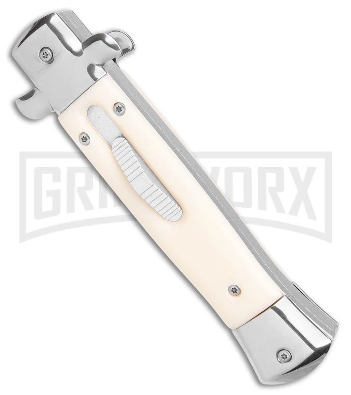 Mago 9" Sim Ivory Italian Stiletto OTF Automatic Knife W/O Clip- Satin Dagger 4 Mago 9" Sim Ivory Italian Stiletto OTF Automatic Knife W/O Clip- Satin Dagger - Image 2