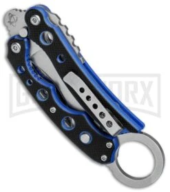 Mantis Vuja De Black/Blue G-10 Balisong Karambit Butterfly Knife - Satin Plain 8 Mantis Vuja De Black/Blue G-10 Balisong Karambit Butterfly Knife - Satin Plain -Best Knifes Shop Mantis Vuja De Balisong Karambit Crossover Black Blue G 10 Satin MANMK4B BHQ 56610 jr side large