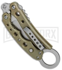 Mantis Vuja De Desert Tan G-10 Balisong Karambit Butterfly Knife - Satin Plain -Best Knifes Shop Mantis Vuja De Balisong Karambit Crossover Desert Tan G 10 Satin MANMK4DT BHQ 56612 jr side large