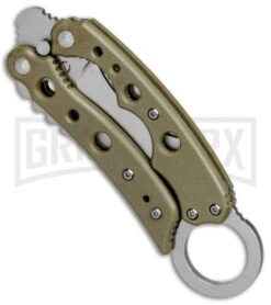 Mantis Vuja De Desert Tan G-10 Balisong Karambit Butterfly Knife - Satin Plain -Best Knifes Shop Mantis Vuja De Balisong Karambit Crossover Desert Tan G 10 Satin MANMK4DT BHQ 56612 jr spine large