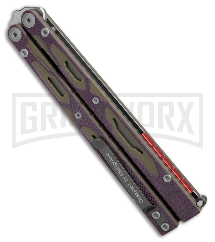 Maxace Unicorn Purple/Green G-10 Butterfly Knife - Spear Point Satin Plain 5 Maxace Unicorn Purple/Green G-10 Butterfly Knife - Spear Point Satin Plain - Image 3