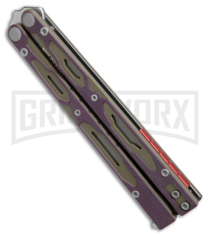 Maxace Unicorn Purple/Green G-10 Butterfly Knife - Spear Point Satin Plain 4 Maxace Unicorn Purple/Green G-10 Butterfly Knife - Spear Point Satin Plain - Image 2