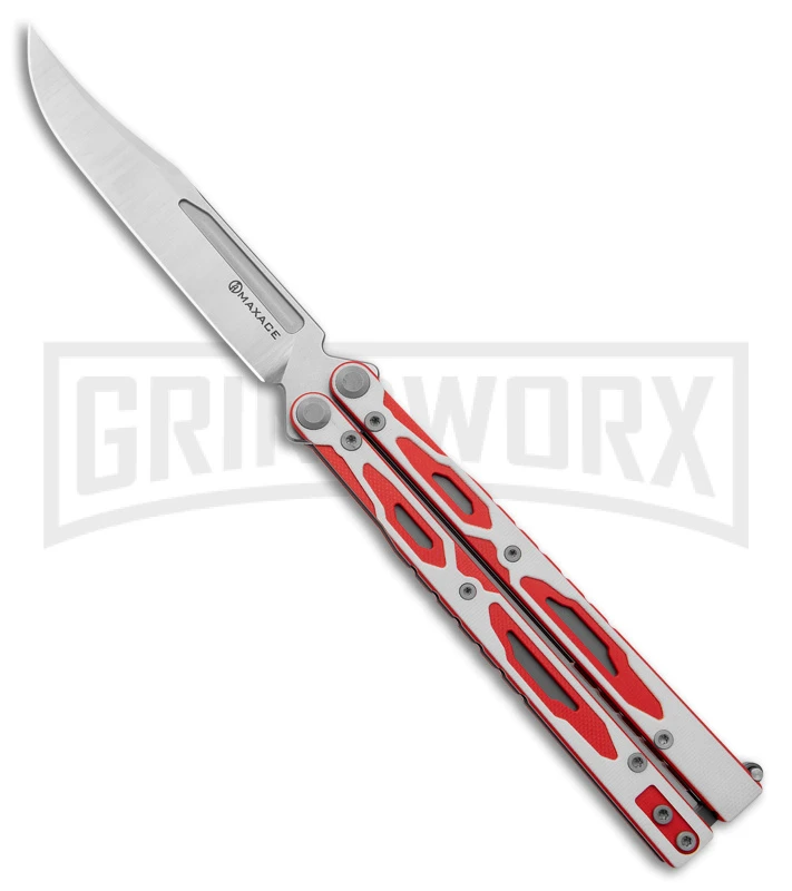 Maxace Unicorn White/Red G-10 Balisong Butterfly Knife - Bowie Satin Plain 3 Maxace Unicorn White/Red G-10 Balisong Butterfly Knife - Bowie Satin Plain