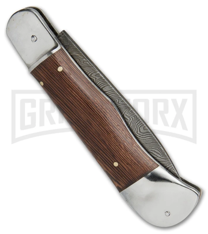8" Medteh Russian Bottom Bolster Stiletto Wood Automatic Knife - Damascus Plain 4 8" Medteh Russian Bottom Bolster Stiletto Wood Automatic Knife - Damascus Plain - Image 2