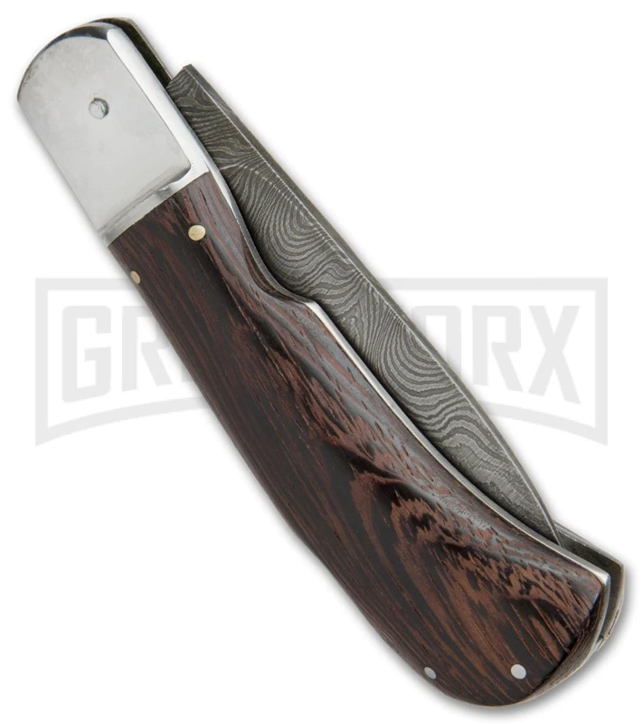 8" Medteh Russian Leverlock Dark Wood Stiletto Automatic Knife - Damascus Plain 4 8" Medteh Russian Leverlock Dark Wood Stiletto Automatic Knife - Damascus Plain - Image 2